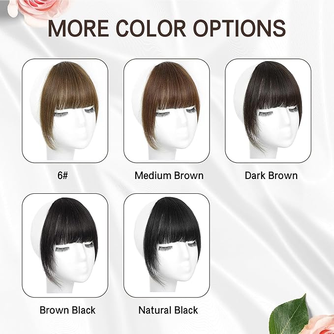 BOGSEA Clip in Bangs 100% Human Hair Bangs with Temples Bangs Hairpieces for Women Clip in Fake Bangs for Daily Wear (Medium Reddish Brown, French Bangs)