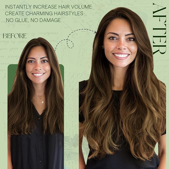 RUNATURE Balayage Clip in Hair Extensions Real Human Hair, 22 Inch Hair Extensions Clip Ins, Double Weft Human Hair Clip in Extensions, Long Straight Hair, 120g 7pcs #4/27/4 Brown Root to Blonde