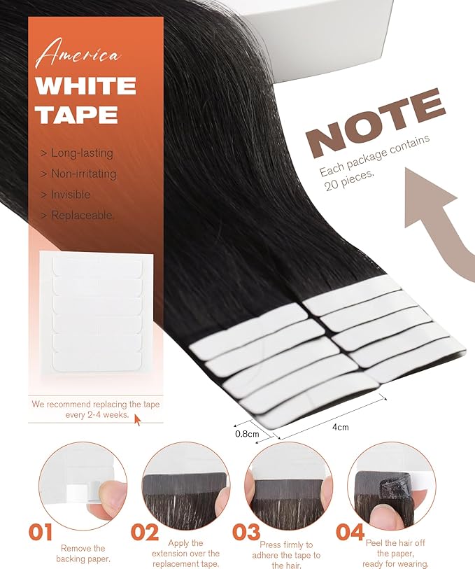Sunny Hair Tape in Hair Extensions Human Hair 26 Inch Natural Black Tape in Extensions Real Human Hair Extensions for Women 20Pcs 50G