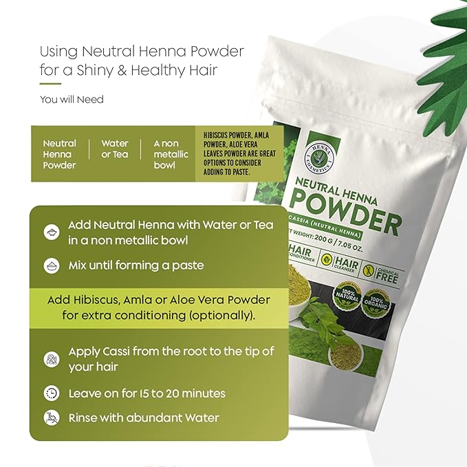 Henna Hair Color, Neutral Henna Powder for Hair Growth 100 Grams, Cassia Obovata Powder, Organic, Dye Free
