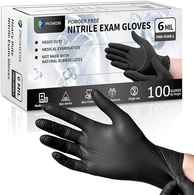 PROMEDIX P 6 Mil Nitrile Exam Gloves, Powder-Free Latex-Free Disposable 100 Medical Grade Food Safe for Medical