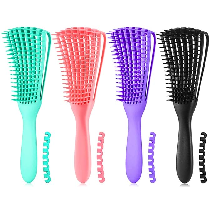Hair Brush, Detangling Brush for Afro America/African Hair Textured 3a to 4c Kinky Wavy/Curly/Coily/Wet/Dry/Oil/Thick/Long Hair, Knots Detangler Scalp Massage Comb (2 pcs, Black-Purple)