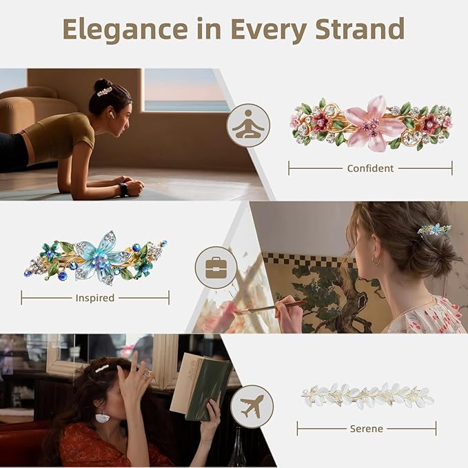 Enamel Flower Hair Clip Gift Set for Women - 3Pcs Vintage Rhinestone Barrettes for Thin & Thick Hair, Bridesmaid Hair Accessories, Teen Girl Birthday Gifts (Pink/Blue/Yellow Combo)