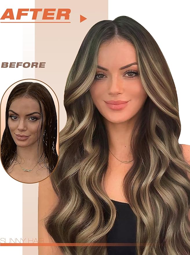 Sunny Hair Tape in Extensions for Women Real Hair 16 inch 100g Tape in Hair Extensions Human Hair Dark Brown Balayage Caramel Blonde Hair Extensions Tape in 40Pcs