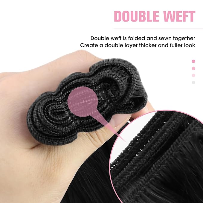 YoungSee Sew in Hair Extensions Black Human Hair Weft Extensions Straight Human Hair Extensions Sew in Jet Black for Natural Look 18Inch 100G