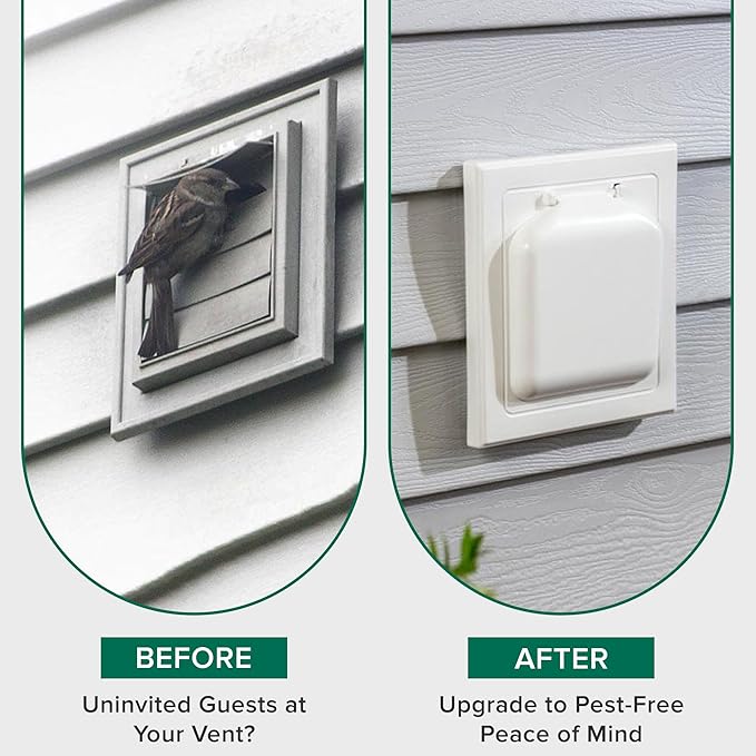 NO-PEST VENT, Exclusive Dual Door Dryer Vent Cover Outdoor 4 inch, Made in USA w Highest UV Resistant Plastic in any Outdoor Vent Cover, No Lint Collecting Screen (White, 4” Metal Vent With Duct Tube)