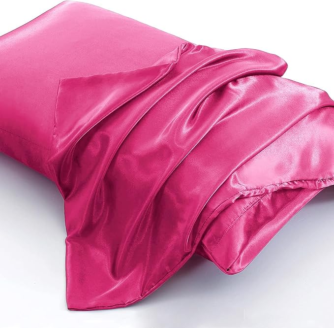 Aormenzy Satin Body Pillow Cover Set of 2, 20x54 Inches Hot Pink Body Pillow Case for Adults, Silky Soft & Cooling Body Pillow Pillowcase with Envelope Closure