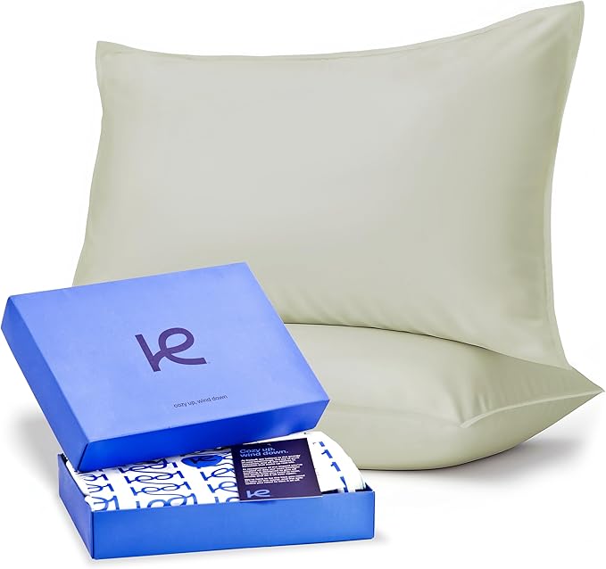 Kickoff Viscose Bamboo Pillowcase, Standard, Set of 2, 100% Organic Hidden Zippered Viscose Bamboo Pillow Case Standard Size, Cooling Pillow Cover for Hot Sleepers (20"x26", Soft Sage)