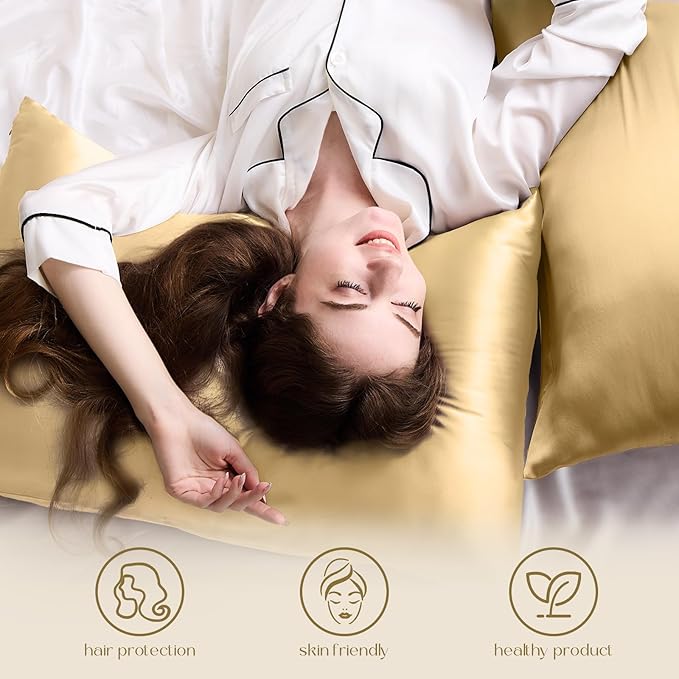 ZIMASILK 100% Pure Mulberry Silk Pillowcase for Hair and Skin Health,Soft and Smooth,Both Sides Premium Grade 6A Silk,600 Thread Count,with Hidden Zipper,1pc (King 20''x36'',Champagne)