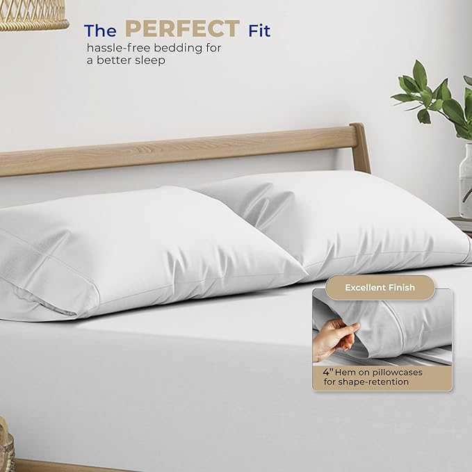 THREAD SPREAD 100% Cotton King Size Pillowcases Sets of 4-400 Thread Count Cotton Pillow Cases, Ultra Soft Cooling Sateen Weave Pillowcases, Set of 4 Pillow Covers for King Pillows - Silver