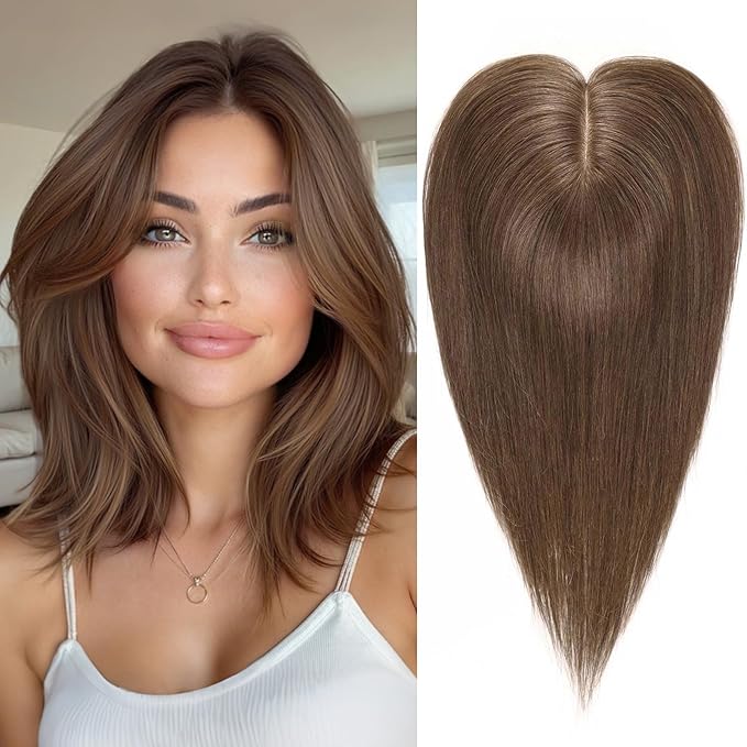 HAIRCUBE Hair Toppers For Women With Thinning 5"*5" Large Base Real Hair Toppers For Women, 14 Inch For Hand-Woven, 60g, Silk, Natural, realistic, Use Daily, Hairloss, Brown, No Bangs