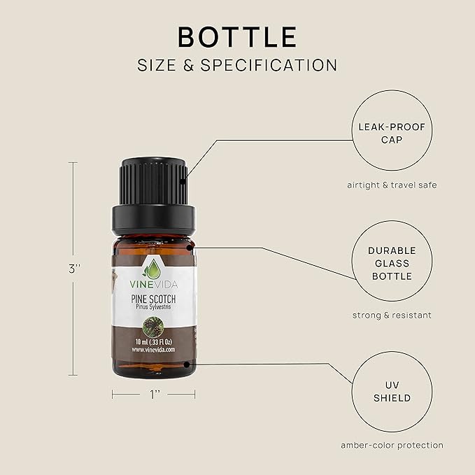 VINEVIDA Pine Scotch Essential Oil - Undiluted - DIY Candle Scents - 10 mL for Soap Making - Safe for Skin