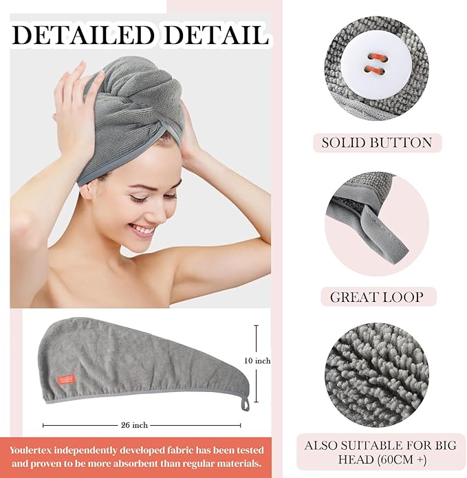 YoulerTex Microfiber Hair Towel Hair Wrap: 2 Pack 10X26 Hair Dryer Towels for Women Absorbent Turban Twist Hair Drying Shower Cap Curly Hair Products for Hair Care Hair Accessories (07 2-Pcs Blue)