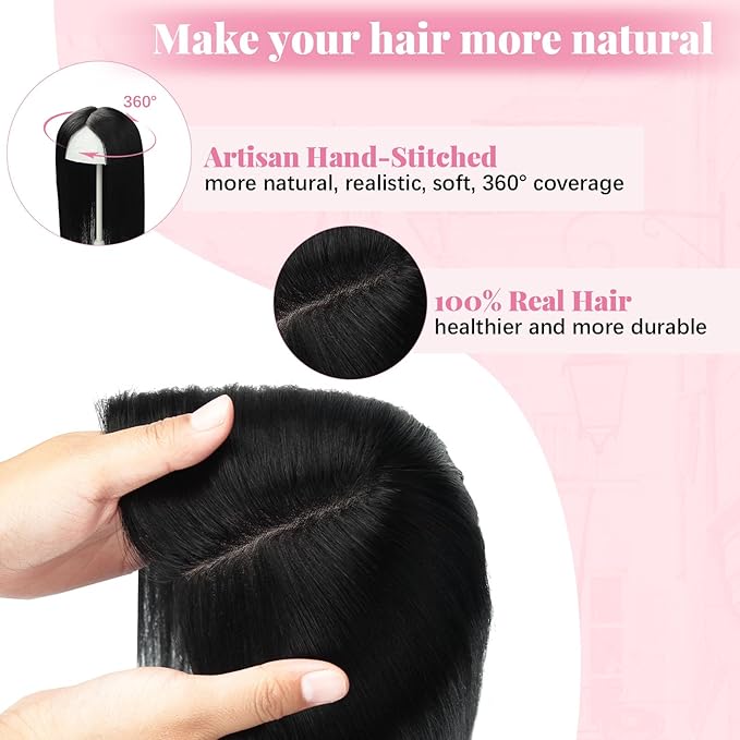 Hair Topper 16inch Hair Toppers for Women Real Human Hair 360° 3D 75g Natural Hairpiece Wiglet Extensions for Thin 6x7inch Large Base (#1Toppers-16inch)