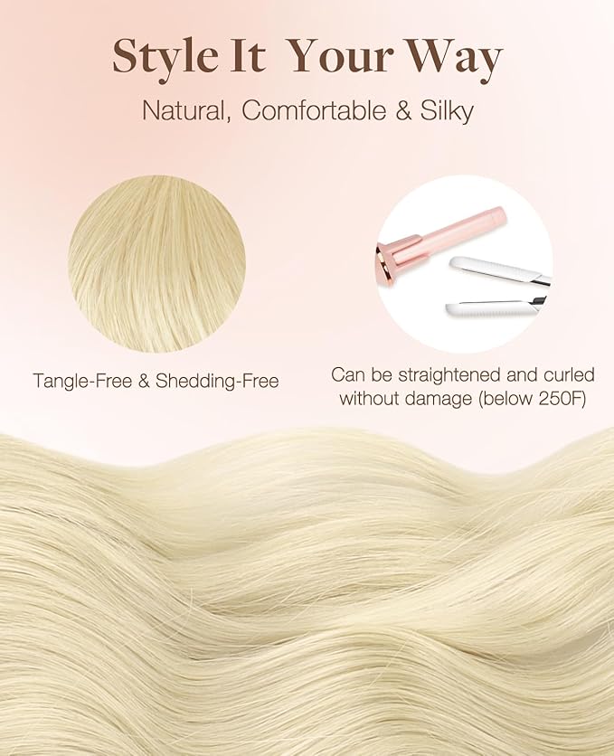 GOO GOO Invisi Edge Tape in Hair Extensions Human Hair, 613R Bleach Blonde, 20pcs 14inch 50g, Virgin Remy Hair, Seamless Injected Tape, Natural Look