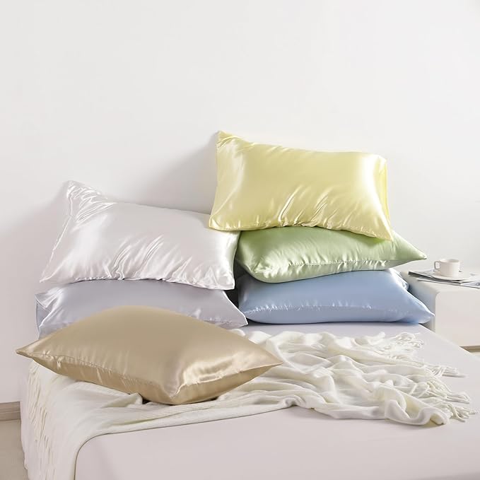 NTBAY 12 Pack Satin Queen Pillowcases for Hair and Skin, Luxurious and Silky Pillow Cases with Envelope Closure, 20 x 30 Inches, Golden Brown