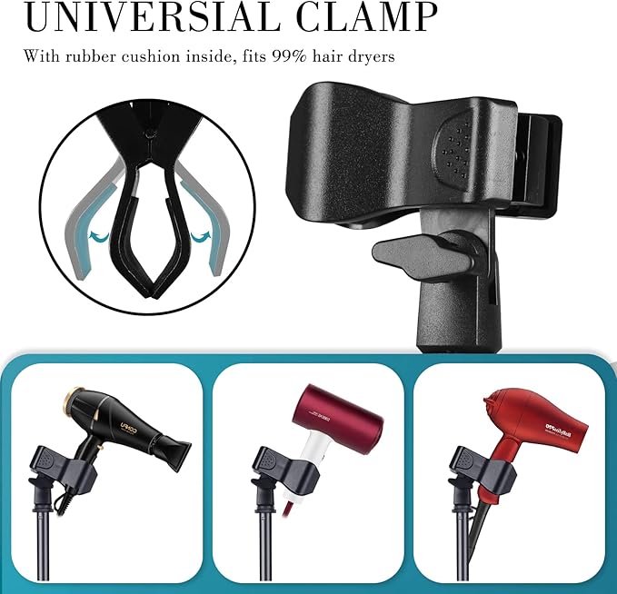Hands Free Hair Dryer Stand Holder - 59in Adjustable Height, Metal Blow Dryer Stand with Heavy Base, 180 Rotatable for Women, Pets