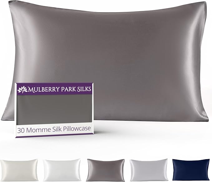 Mulberry Park 30 Momme Silk Pillowcase - Pure Silk Pillowcase for Hair and Skin, Grade 6A Charmeuse Weave Mulberry Real Silk Pillowcase for Luxury Night Sleep - 1 Pc Gunmetal (Queen 20'' x 30'')