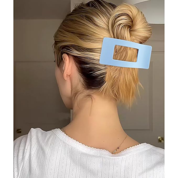 Velscrun Flat Hair Clips for Women Girls, 2 Styles 8 Pcs Lay Flat Claw Clips, Strong Hold French Duck Billed Large Side Hair Jaw Clip for All Hair Types, Non Slip Grip for Daily Styling Blue