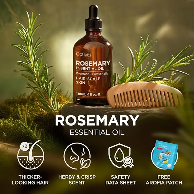 Gya Labs Rosemary Essential Oil - 4 Fl Oz - for Hair, Skin, Diffuser, Aromatherapy & DIY Candle Making Scent