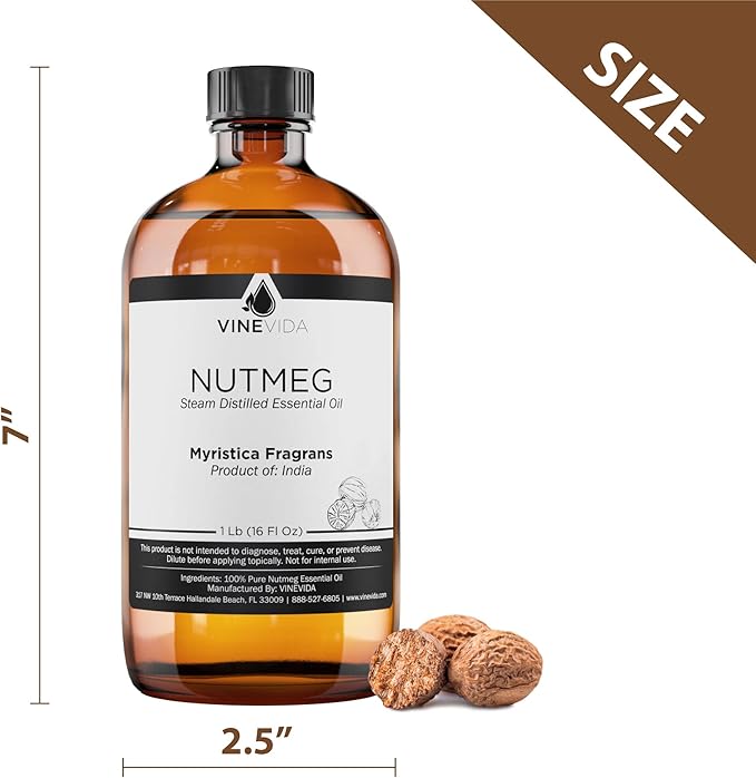 VINEVIDA Nutmeg Essential Oil - 16 oz Undiluted - DIY Candle Scents & Soap Making