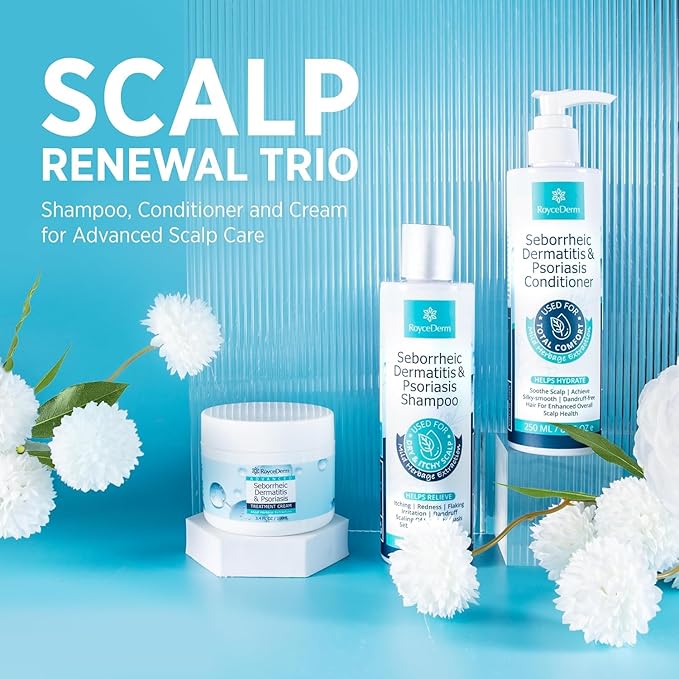 Roycederm Seborrheic Dermatitis & Psoriasis Shampoo and Conditioner Set - Effective Scalp Treatment for Folliculitis, Psoriasis, Dandruff, Dry Itchy Scalp - Soothing, Moisturizing Herbal Formula
