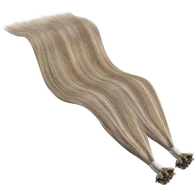 YoungSee U Tip Hair Extensions Human Hair Highlight Light Brown and Blonde Utip Human Hair Extension for Thin Hair Pre Bonded U Tip Remy Hair Extension Hot Fusion K Tip Hair Extensions Soft 50s/50g