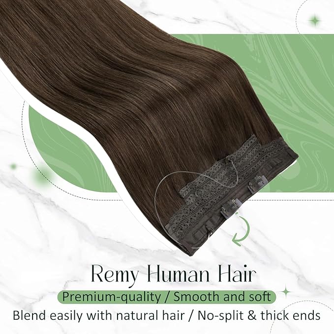 RUNATURE Short Wire Hair Extensions Real Human Hair 12 Inch 70g Invisible Wire Hair Extensions Dark Brown Remy Soft Hair Add Thickness #2 Dark Brown
