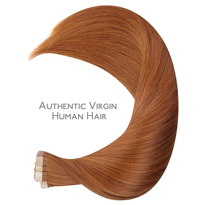 WENNALIFE Tape in Hair Extensions, 22 Inch Dirty Ginger Human Hair, 40pcs 100g Straight Invisible Reusable Real Extensions