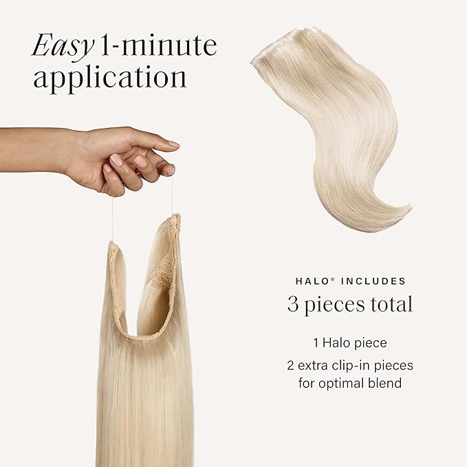 Luxy 100% Remy Human Hair – Halo Clip-In Hair Extensions –Natural Looking Volume & Length - One-Piece - Easy 5-Min Application 140 grams 16" Platinum Blonde Halo