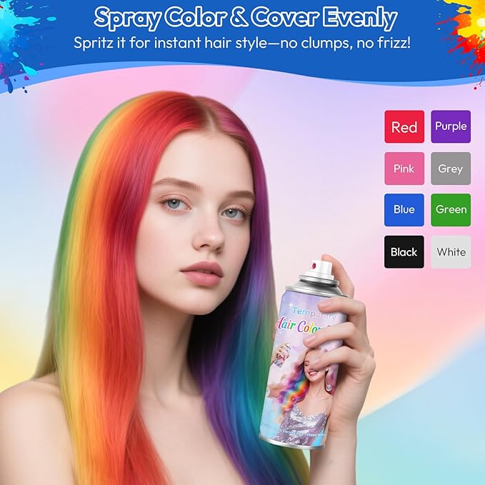White Temporary Hair Color Spray - Washable & Non-Sticky Hair Dye for Halloween, Cosplay, Parties-Safe for Kids, Women & Men - Quick-Drying & Easy to Wash Out(120ml)