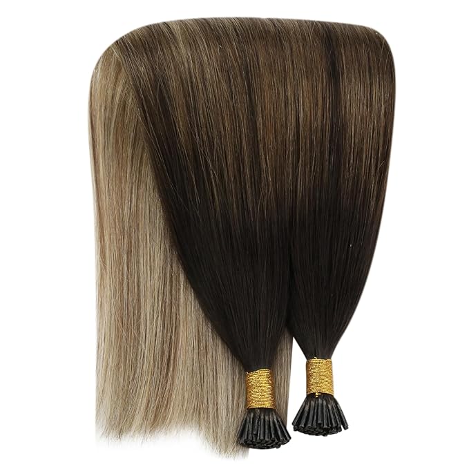 YoungSee I Tip Extensions Brown Balayage 22In Human Hair I Tip Extensions Ombre Dark Brown to Blonde with Brown I Tip Hair Extension Human Hair For Women 50s 50g Cold Fusion Hair Extension