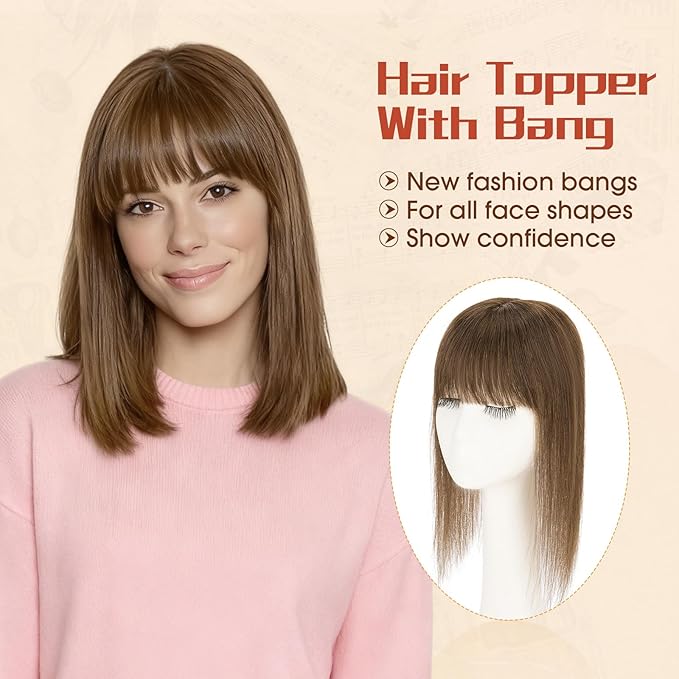 Rich Choices Human Hair Toppers for Women-100% Real Remy Hair Topper with 3D 360°Bang-Upgraded 150% Density 9 * 12CM Lace Base-Clip in Hairs topper for Thinning Hairs-10Inch #2 Dark Brown