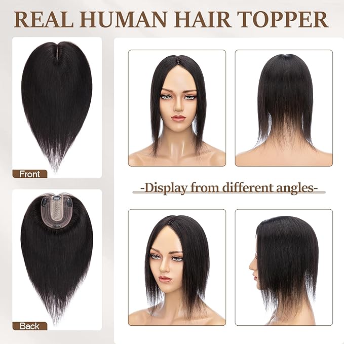 Rich Choices Hair Toppers for Women Real Human Hair 100% Human Remy Toppers NO Bangs for Women with Thinning on Top Clip in Hairpiece 4"x4.7"Lace Base 18 Inch #1B Natural Black