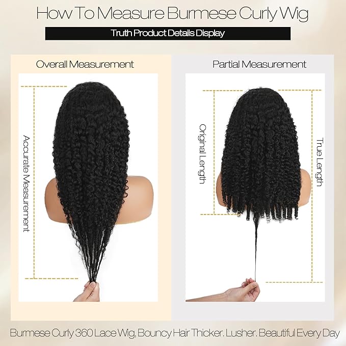 Burmese Curly Human Hair Wig with Spiral End 200% Density 360 Full HD Lace Front Wigs Human Hair Water Wave Wigs for Women 32Inch Pre Plucked with Baby Hair Tiny Knots Natural Black