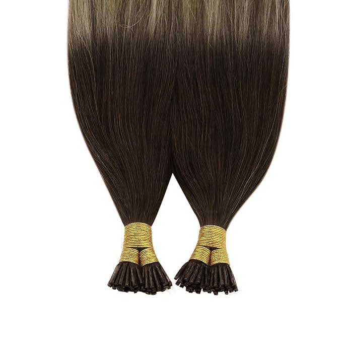 YoungSee I Tip Hair Extensions Balayage Itip Hair Extensions Human Hair Balayage Brown with Blonde I Tips Human Hair Extension 18 Inch Invisible I-Tip Hair Ombre for Adding Hair Volume 50g 60s