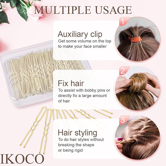 U Shaped Hair Pins, IKOCO 2.4inch Bun Hair Pins for Women with Storage Box, Gold