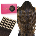 WENNALIFE Tape in Hair Extensions Human Hair, 20pcs 30g 10 inch Balayage Dark Brown Mixed Chestnut Brown Remy Hair Extensions Straight Human Hair Tape in Extensions Skin Weft Extensions