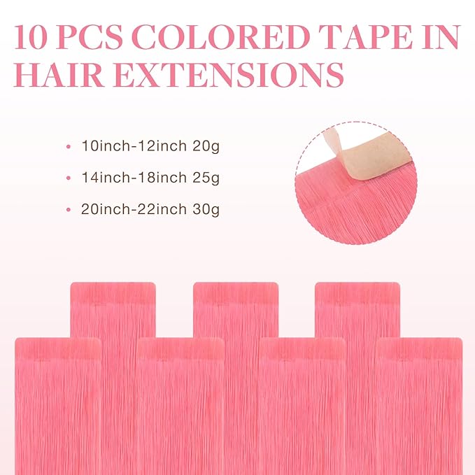 GOO GOO Tape in Hair Extensions Human Hair, Light Pink, 22inch 30g 10pcs, Colored Tape ins Human Hair Extensions, Silky&Soft Invisible Tape Ins, Hair Highlighted for Party