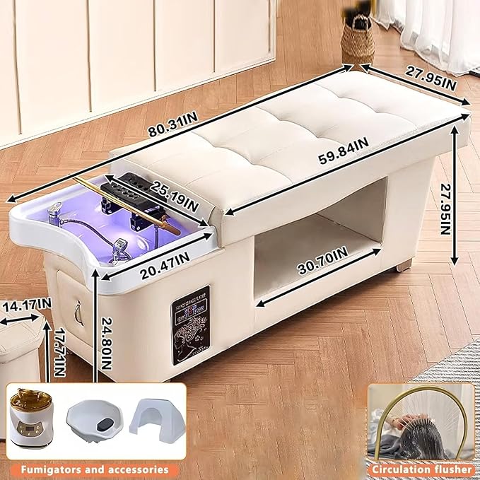 Professional Beauty Salon Shampoo Bed Head Spa Equipment with Water Circulation,Steamer,Shampoo Chair Luxury Head Care SPA Shampoo Bed (Beige)