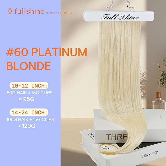 Full Shine Blonde Hair Extensions Clip ins Blonde Human Hair Clip in Extensions Platinum Diy Hair Extensions 18 Inch 120 G 7 Pcs