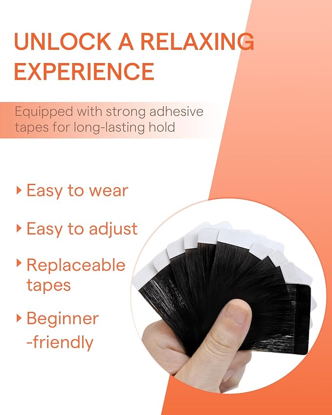 Sunny Hair Tape in Hair Extensions Real Human Hair Invisible Remy Hair Extensions Tape ins for Women Jet Black 12 inch 20G