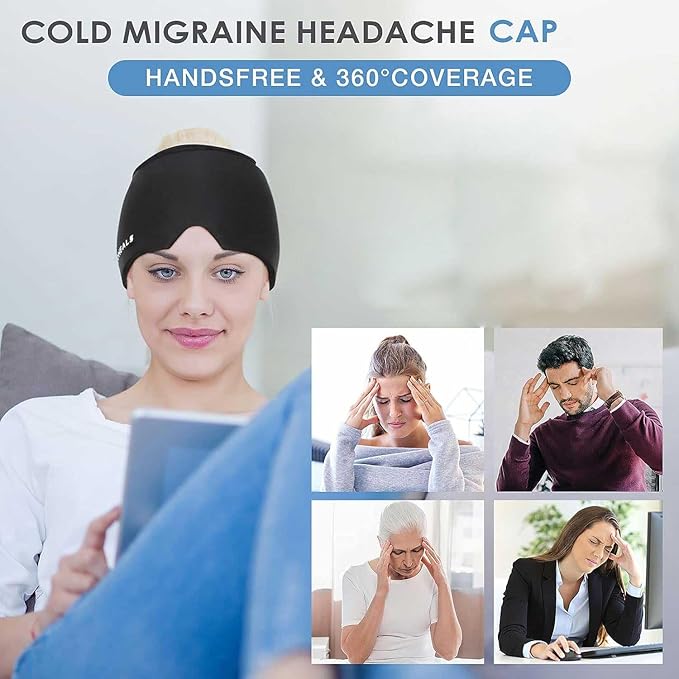 Cold Head Cap, Ice Head Hat, Compressed Ice Head Wrap Wearable Comfortable &Strechable-Black