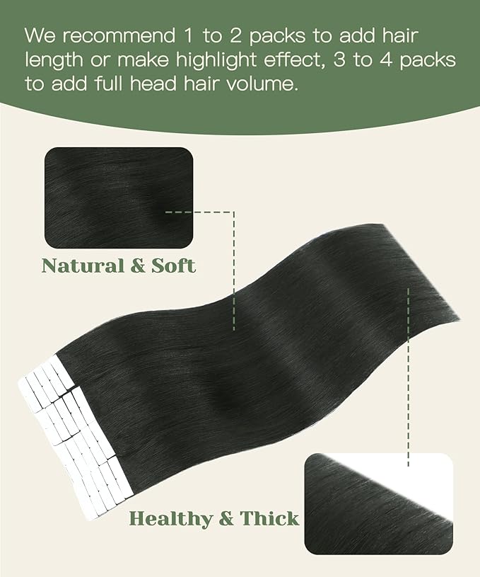 SURNEL Invisi Tape in Hair Extensions Huaman 16 Inch Natural Black Injected Seamless Tape in Hair Extensions 20 Pcs 35g(#1B,16)