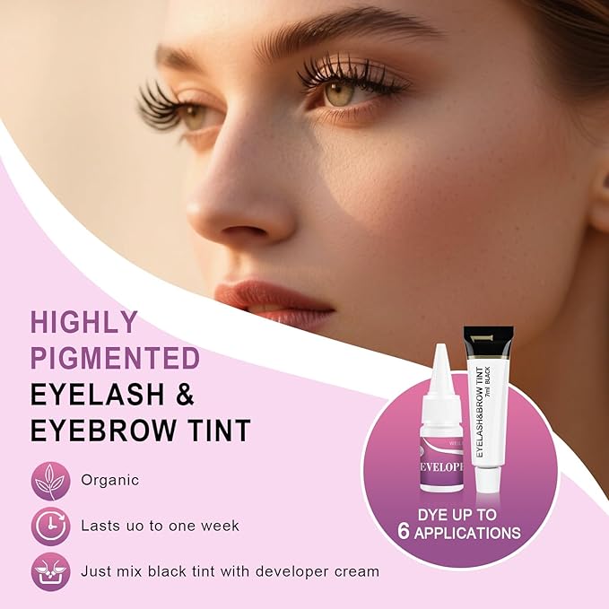 Eyelash & Eyebrow Color Kit, Professional Instant Lash & Brow Color Kit with Natural Results, Easy to Use, Eye Brow & Eye Lash Coloring Set DIY Hair Coloring for Salon Home Use 7ml (Black)