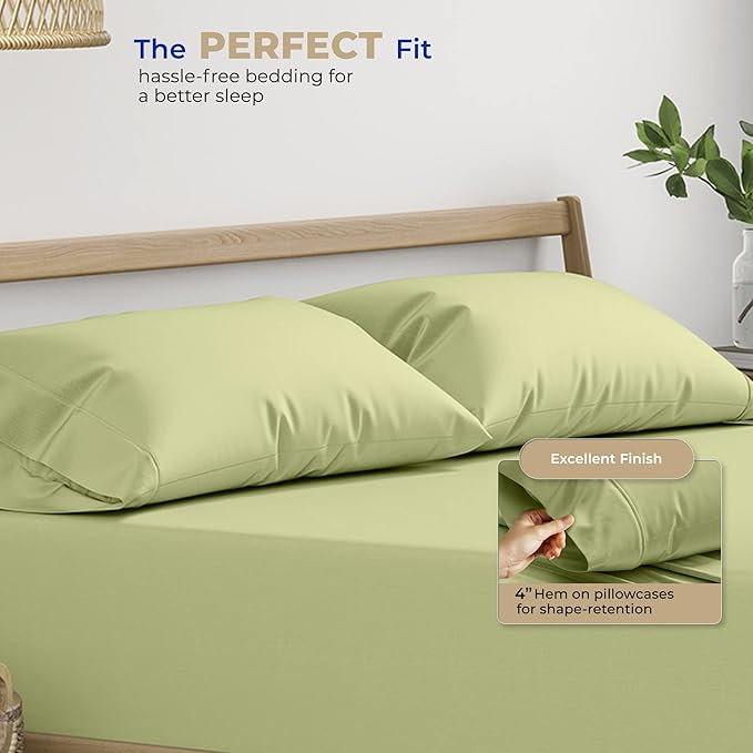 THREAD SPREAD 100% Cotton Pillowcases Standard/Queen Size Set of 2-400 Thread Count Cotton Pillowcases, Ultra Soft Cool Sateen Weave Pillow Cases for Sleeping, Set of 2 Pillow Covers (Herb Green)
