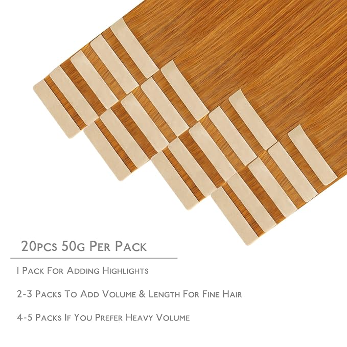 WENNALIFE Tape in Hair Extensions Human Hair, 20pcs 50g 22 inch Auburn Ginger Remy Hair Extensions Straight Human Hair Tape in Extensions Skin Weft Tape Extensions Human Hair
