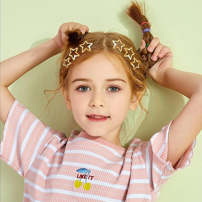 Star Hair Clips 2000s Y2K Snap Hair Barrettes Non Slip Star Hair Accessories Gold Metal Hair Clips for Girls Women -15 PCS 1.18"