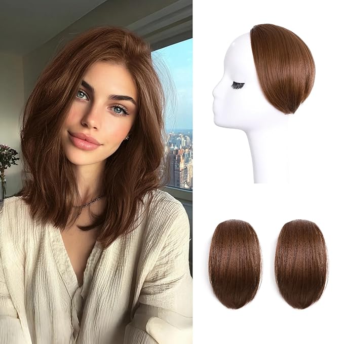 2 Pcs Short Clip In Hair Extensions 8 Inch Heat Resistant Easy Hair Pieces Thick Synthetic Hair Extensions Clip in Adding Extra Volume Hairs Volumizer for Women With Thin & Fine Ginger Brown