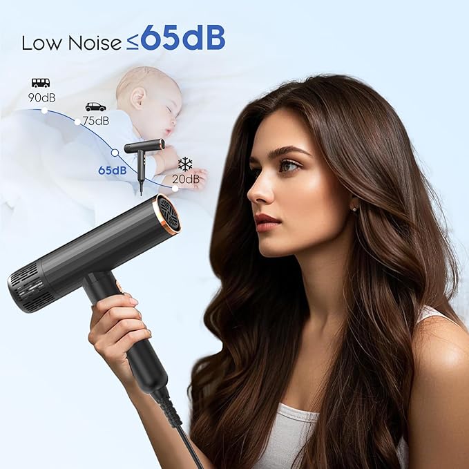 Nicebay Ionic Hair Dryer with diffuser for Curly Hair,1600W &110000RPM High-Speed Brushless Motor for Fast Drying,Professiona Blow Dryer for Women,Low Noise,Lightweight,Lock Function,Travel Home Salon